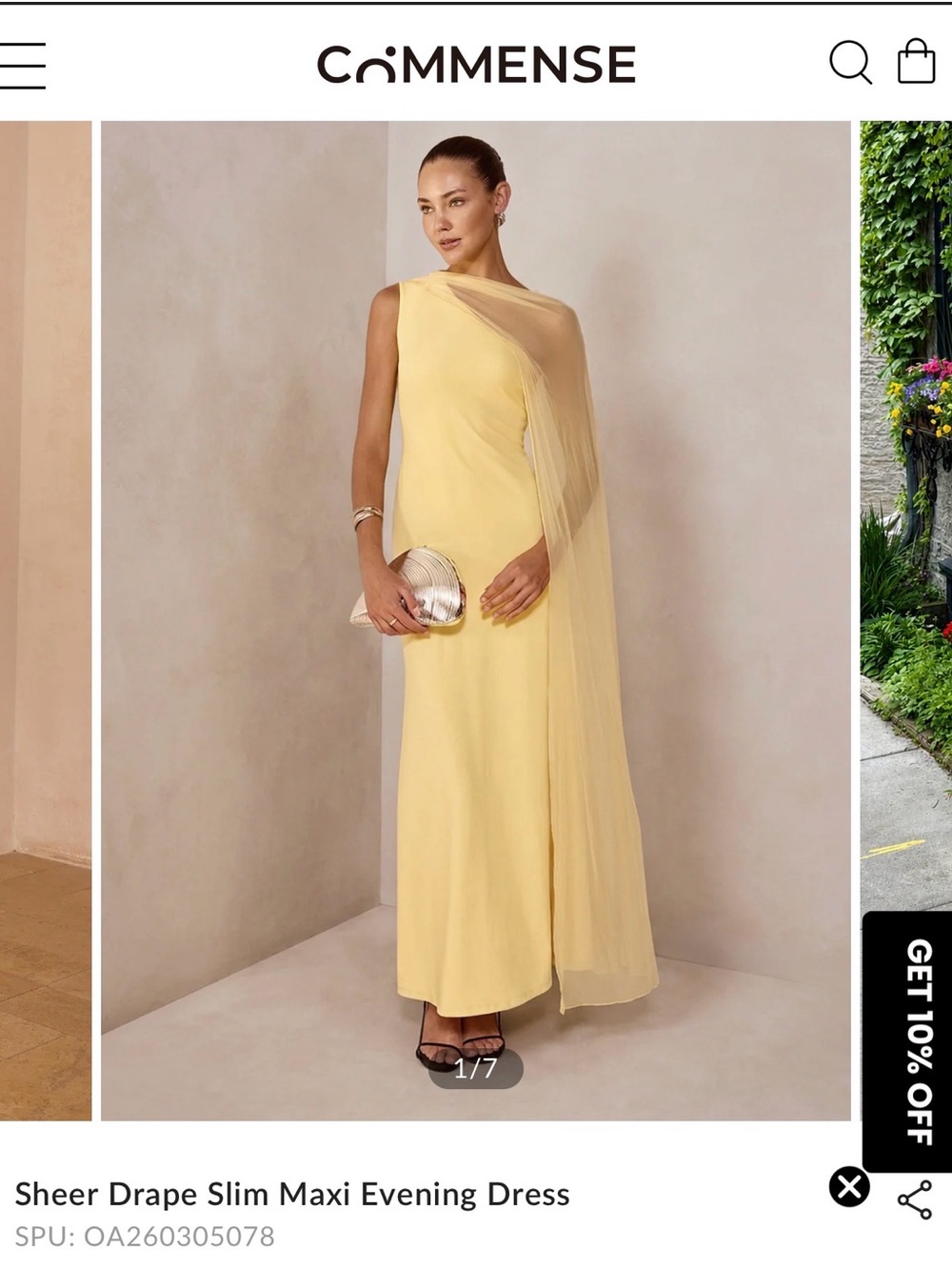 Commense Sheer Drape Maxi Dress in Soft Yellow